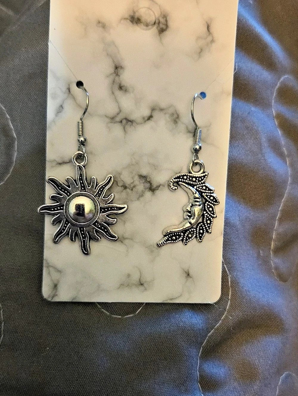 Celestial Sun & Moon Earrings in Silver Like New